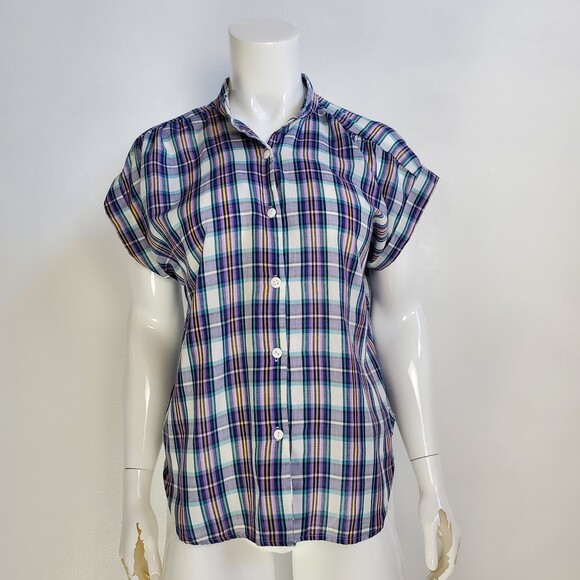 Vintage Tops - Vintage 80's Purple Plaid Button-Up Shirt